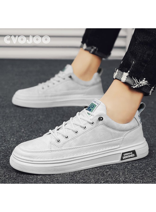 Cvojoo Men's Business Casual Leather Shoes Lightweight Comfortable Classic Sneakers Breathable Shoes Men Y2092 White Size 41 - Image 3