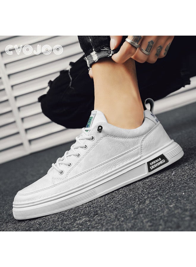 Cvojoo Men's Business Casual Leather Shoes Lightweight Comfortable Classic Sneakers Breathable Shoes Men Y2092 White Size 41 - Image 5