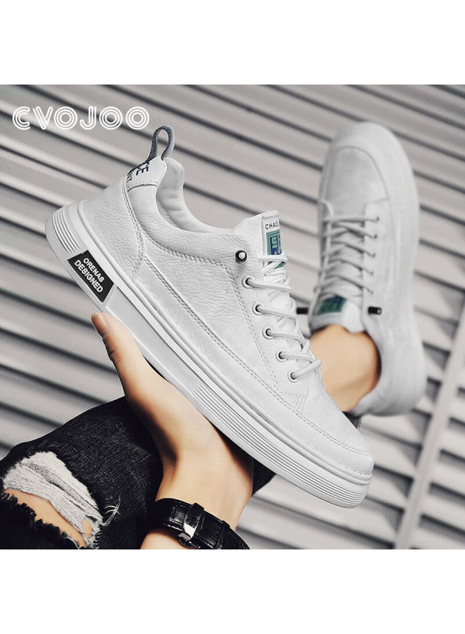 Cvojoo Men's Business Casual Leather Shoes Lightweight Comfortable Classic Sneakers Breathable Shoes Men Y2092 White Size 41 - Image 4
