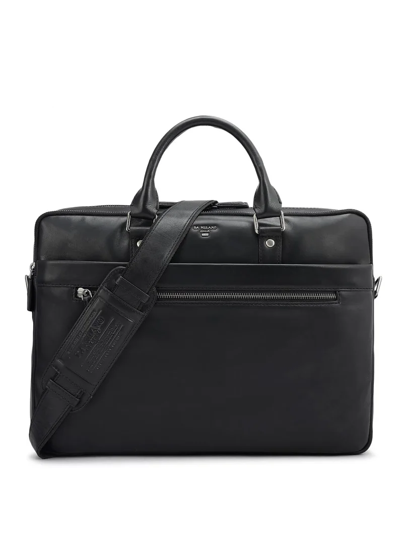 دا ميلانو حقيبة لاب توب جلد طبيعي أسود من دا ميلانو