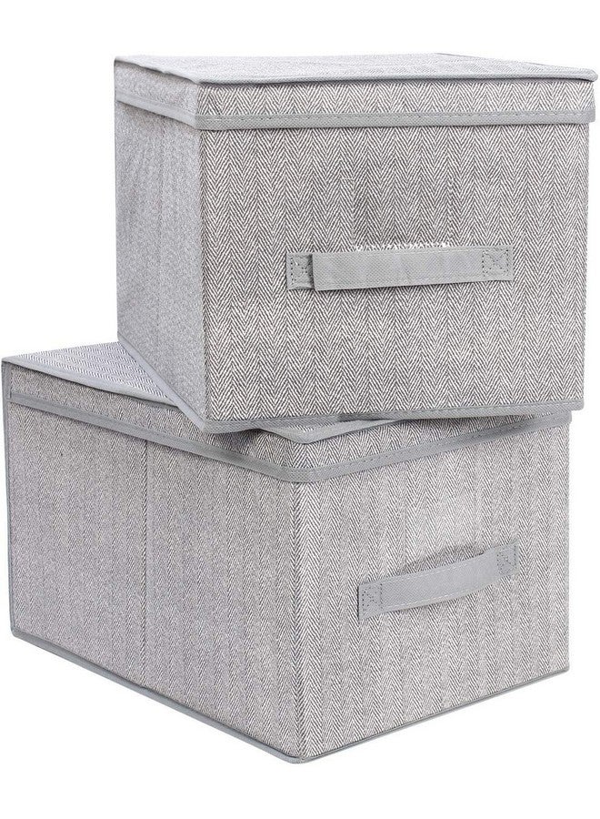 ASUVI Multipurpose Foldable Canvas Clothes Organiser Storage Box for Wardrobe with Lid and Handle - Pack Of 2 - Image 1