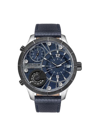 Men Bushmaster Blue Leather Strap Multifunction Watch for Men, 52mm