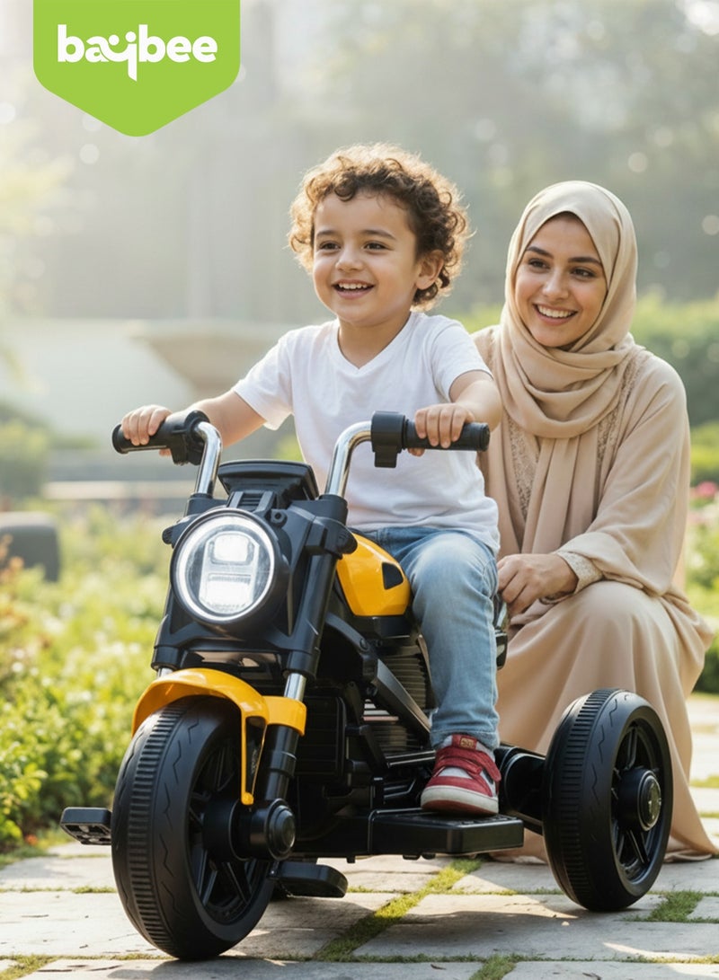 BAYBEE Electric Bike for Kids, Electric Ride on Kids Bike with Led Light, Music & Foot Accelerator | Baby Bike Ride on Kids Motorcycle Battery Bike for Toddlers | Baby Bike Battery Operated Bike for Kids Boys Girls 2+ Years Yellow - Image 1