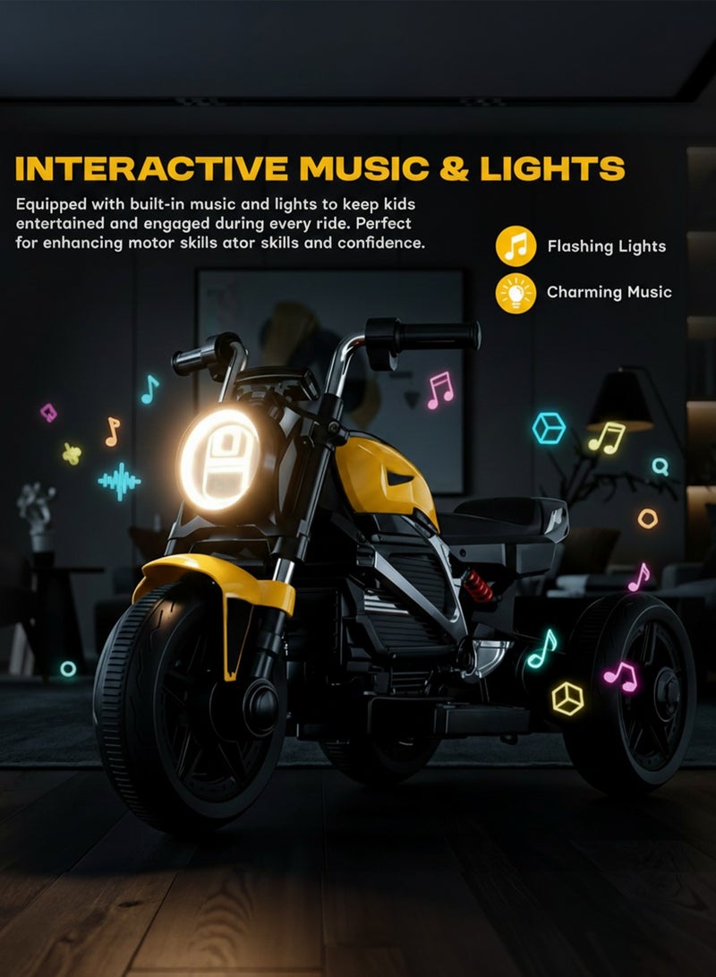 BAYBEE Electric Bike for Kids, Electric Ride on Kids Bike with Led Light, Music & Foot Accelerator | Baby Bike Ride on Kids Motorcycle Battery Bike for Toddlers | Baby Bike Battery Operated Bike for Kids Boys Girls 2+ Years Yellow - Image 4