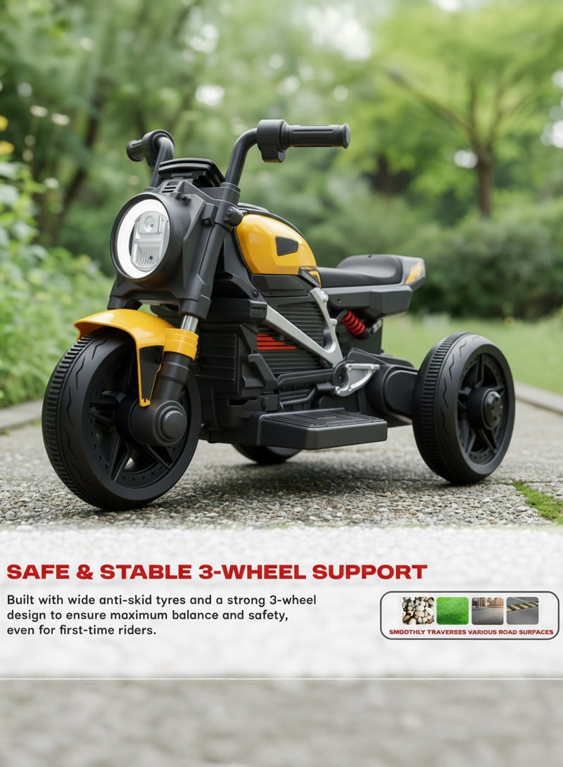 BAYBEE Electric Bike for Kids, Electric Ride on Kids Bike with Led Light, Music & Foot Accelerator | Baby Bike Ride on Kids Motorcycle Battery Bike for Toddlers | Baby Bike Battery Operated Bike for Kids Boys Girls 2+ Years Yellow - Image 5