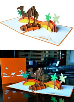 Paper greeting card with a popup camel figure