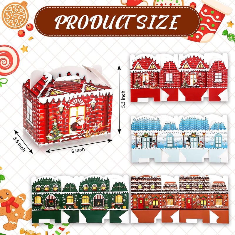 Clabby 24 Pcs Christmas Treat Boxes with Handles 3D Christmas Cookie Gift Boxes Cardboard Goodie Candy Bags Xmas Santa Elf Snowman Elk Gingerbread Holiday Party Favor Supplies, 4 Design(Vivid Style) - Image 3