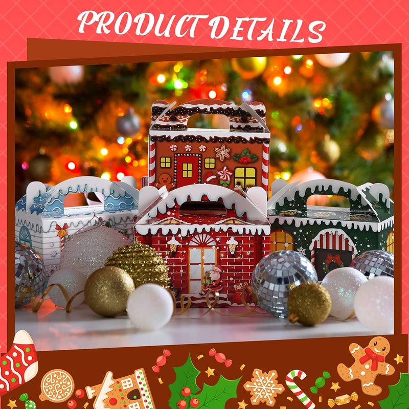 Clabby 24 Pcs Christmas Treat Boxes with Handles 3D Christmas Cookie Gift Boxes Cardboard Goodie Candy Bags Xmas Santa Elf Snowman Elk Gingerbread Holiday Party Favor Supplies, 4 Design(Vivid Style) - Image 4