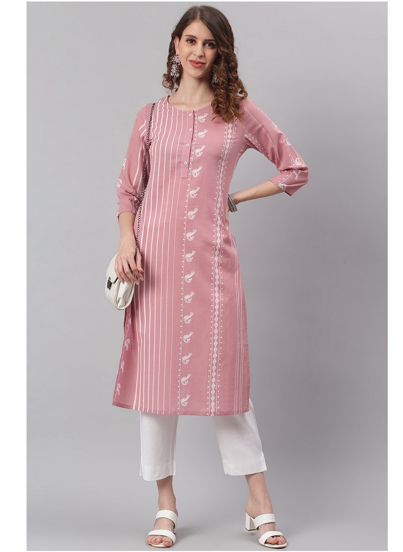 IndHeritage - Indian Kurti - Eid kurti collection - Premium pink colour cotton kurti with white colour Indian prints - Image 1