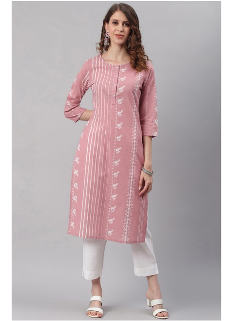 Indian Kurti - Eid kurti collection - Premium pink colour cotton kurti with white colour Indian prints