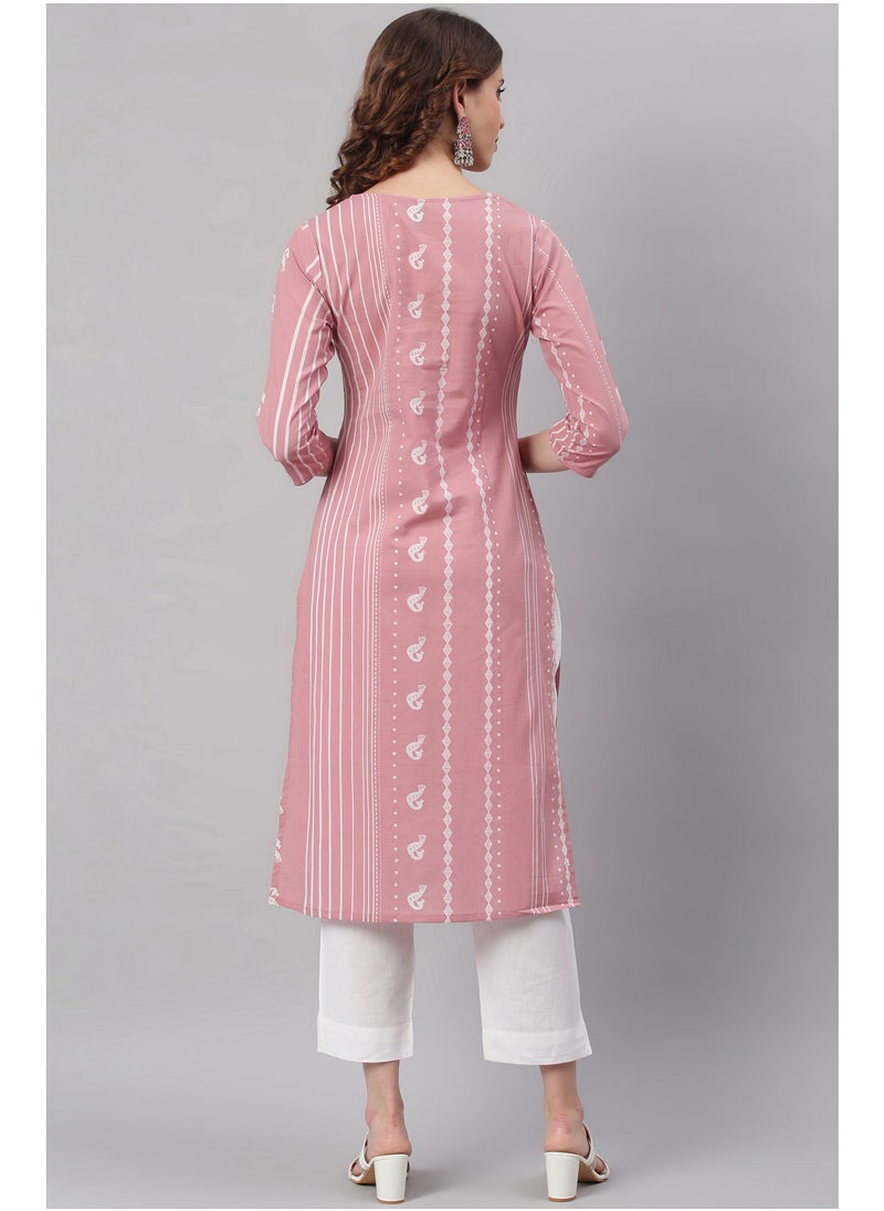 IndHeritage - Indian Kurti - Eid kurti collection - Premium pink colour cotton kurti with white colour Indian prints - Image 1