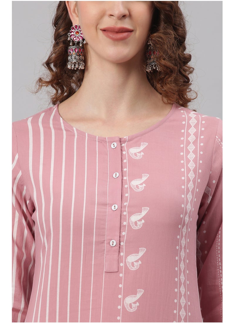 IndHeritage - Indian Kurti - Eid kurti collection - Premium pink colour cotton kurti with white colour Indian prints - Image 1