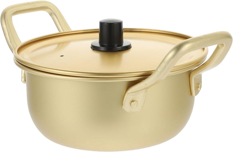 SUPVOX Korean Yellow Aluminum Ramen Pot with Lid and Handles 16cm Diameter Noodle Cooking Pot for Instant Noodles Lightweight Kitchen Cooking for Home Use - Image 1