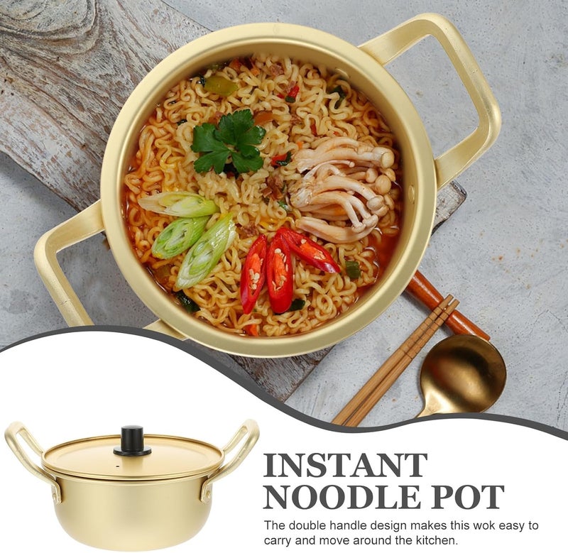 SUPVOX Korean Yellow Aluminum Ramen Pot with Lid and Handles 16cm Diameter Noodle Cooking Pot for Instant Noodles Lightweight Kitchen Cooking for Home Use - Image 3