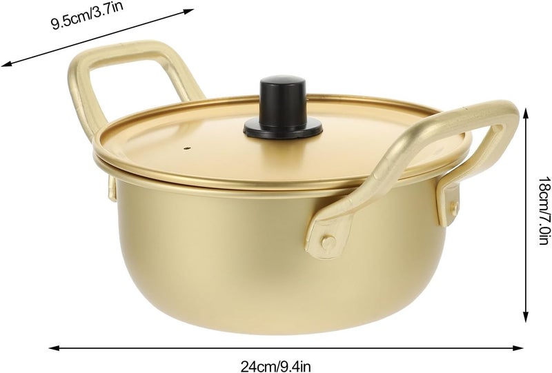 SUPVOX Korean Yellow Aluminum Ramen Pot with Lid and Handles 16cm Diameter Noodle Cooking Pot for Instant Noodles Lightweight Kitchen Cooking for Home Use - Image 2