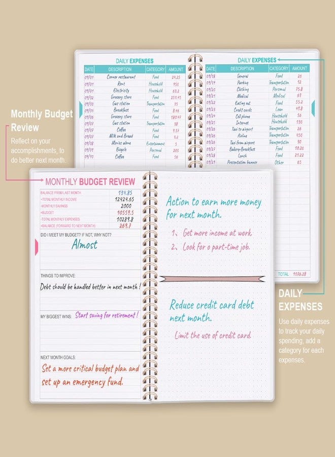 Getvow Budget Planner - Monthly Budget Book with Expense Tracker Notebook, Undated 12 Month Bill Organizer & Finance Planner to Manage Your Money, Account Book with Colorful Tabs, 5.8" x 8.5", Beige - Image 3