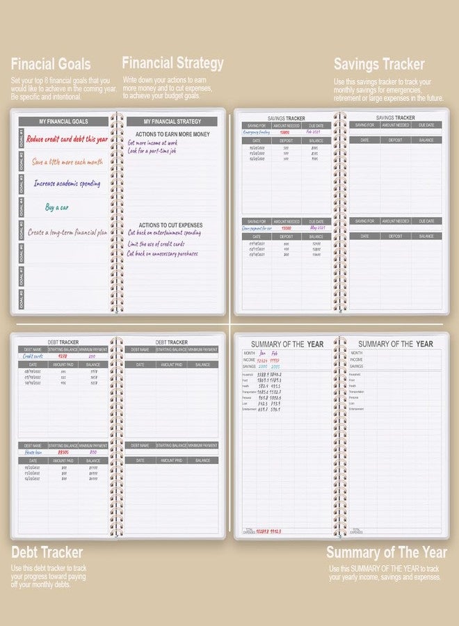 Getvow Budget Planner - Monthly Budget Book with Expense Tracker Notebook, Undated 12 Month Bill Organizer & Finance Planner to Manage Your Money, Account Book with Colorful Tabs, 5.8" x 8.5", Beige - Image 5