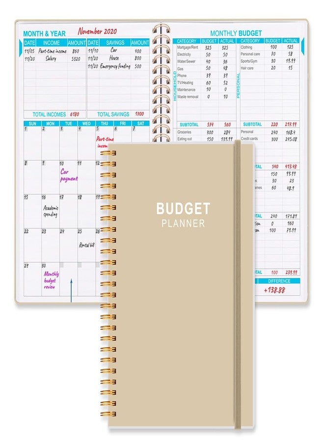 Getvow Budget Planner - Monthly Budget Book with Expense Tracker Notebook, Undated 12 Month Bill Organizer & Finance Planner to Manage Your Money, Account Book with Colorful Tabs, 5.8" x 8.5", Beige - Image 1