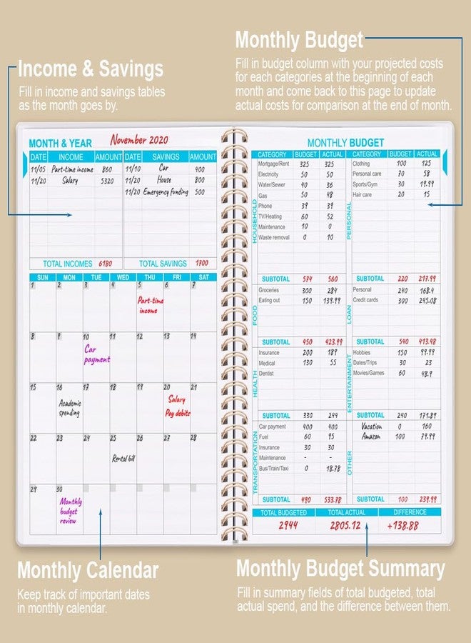 Getvow Budget Planner - Monthly Budget Book with Expense Tracker Notebook, Undated 12 Month Bill Organizer & Finance Planner to Manage Your Money, Account Book with Colorful Tabs, 5.8" x 8.5", Beige - Image 2