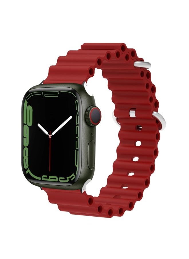 Generic - Replacement Strap Ocean Silicone Metal Head Watch Band For Apple Watch Series 9&8&7 41mm / SE 3&SE 2&6&SE&5&4 40mm / 3&2&1 38mm Wine Red - Image 1