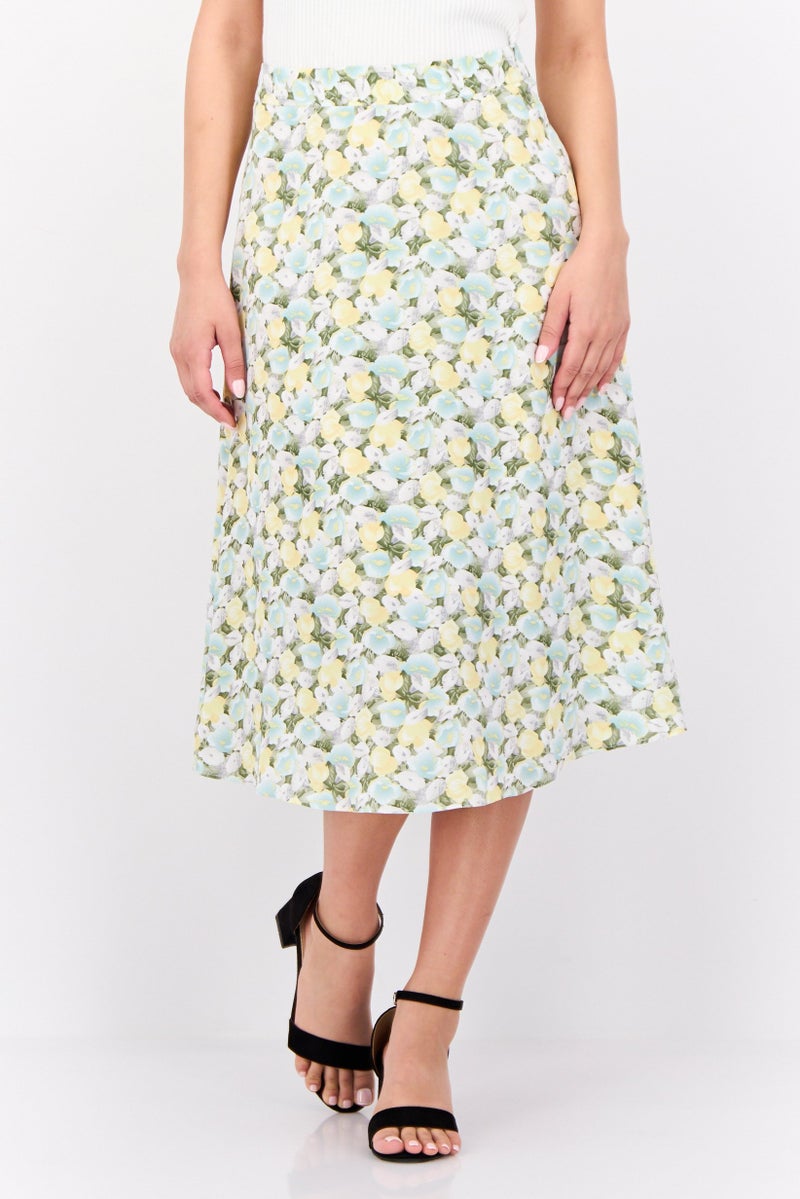 STEVE MADDEN تنورة ميدي مزخرفة بالزهور للنساء، متعددة الألوان - Image 1