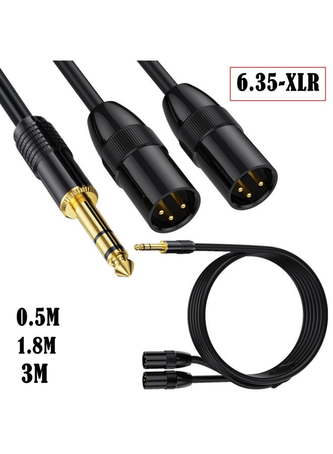 One-to-two Y-type 6.35mm Double-tone Revolution 2 XLR 3P Male Microphone Camera Recorder Audio Cable-Color:One-to-two 6.35mm Double-tone Revolution 2XLR Male-Length:3 Meters: Main Line 50cm, Auxiliary Line 250cm  - Image 1