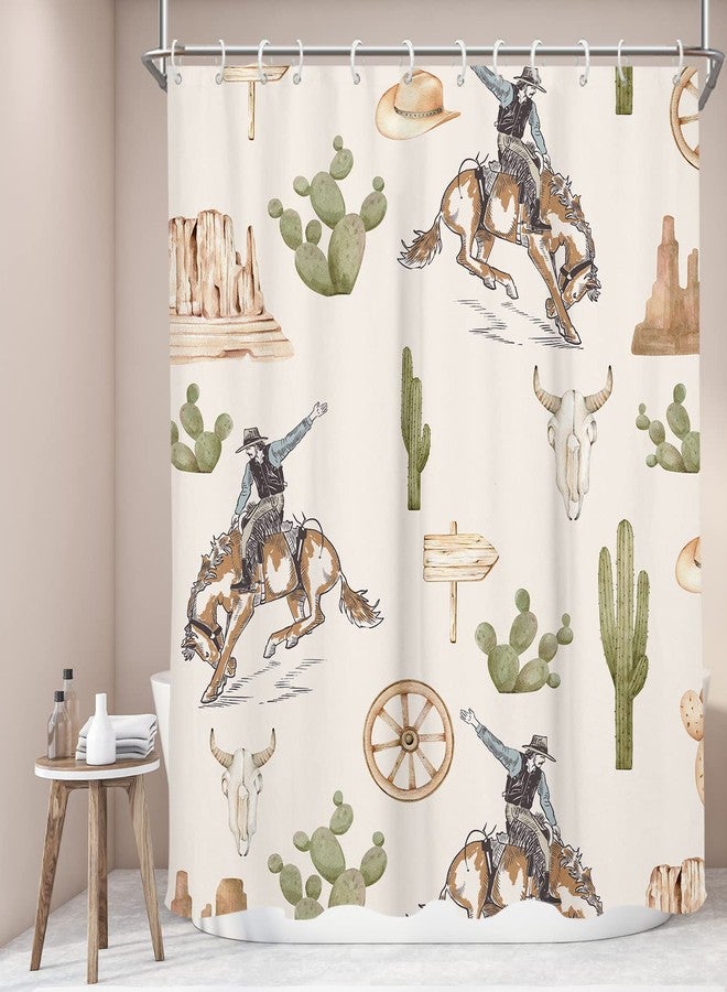 EGLGCC Western Cowboy Shower Curtain Extra Long XL Large Southwestern Southwest Horse Cactus Desert Aztec Vintage Farmhouse Country 72x84 Inch Fabric Polyester Cloth Washable Bathroom Decor 12 Hooks - Image 2
