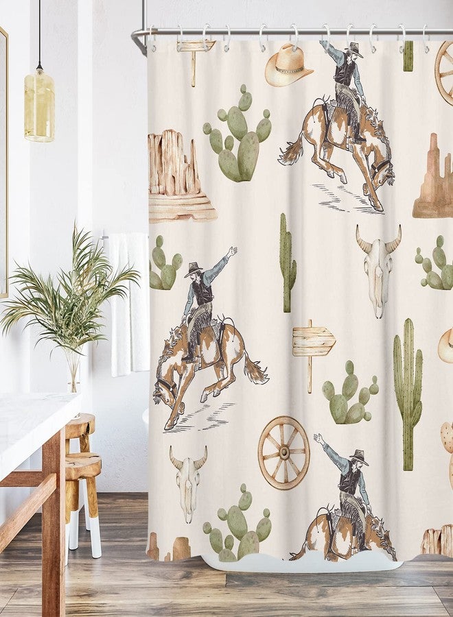 EGLGCC Western Cowboy Shower Curtain Extra Long XL Large Southwestern Southwest Horse Cactus Desert Aztec Vintage Farmhouse Country 72x84 Inch Fabric Polyester Cloth Washable Bathroom Decor 12 Hooks - Image 1