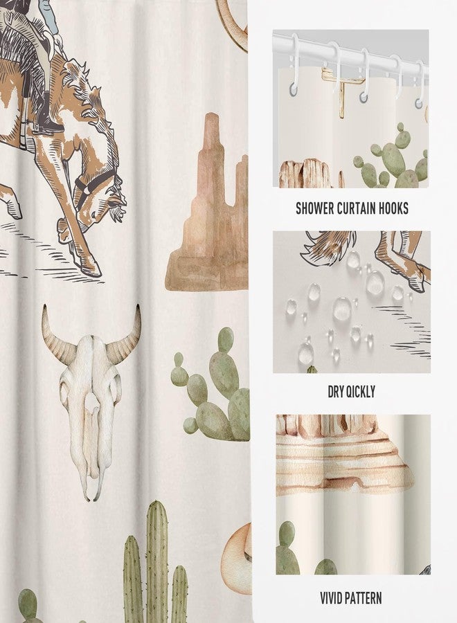 EGLGCC Western Cowboy Shower Curtain Extra Long XL Large Southwestern Southwest Horse Cactus Desert Aztec Vintage Farmhouse Country 72x84 Inch Fabric Polyester Cloth Washable Bathroom Decor 12 Hooks - Image 3