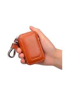 Buffway Buffway Car keychain,Genuine Leather Key Chain Coin Holder Metal Hook and Keyring Wallet Zipper Bag for Vehicle Keyless Entry  - Image 1
