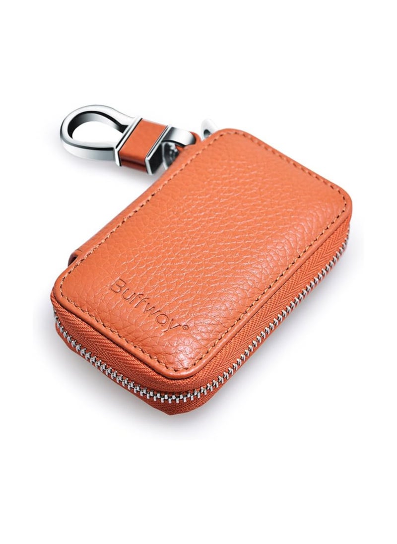 Buffway - Buffway Car keychain,Genuine Leather Key Chain Coin Holder Metal Hook and Keyring Wallet Zipper Bag for Vehicle Keyless Entry - Image 1