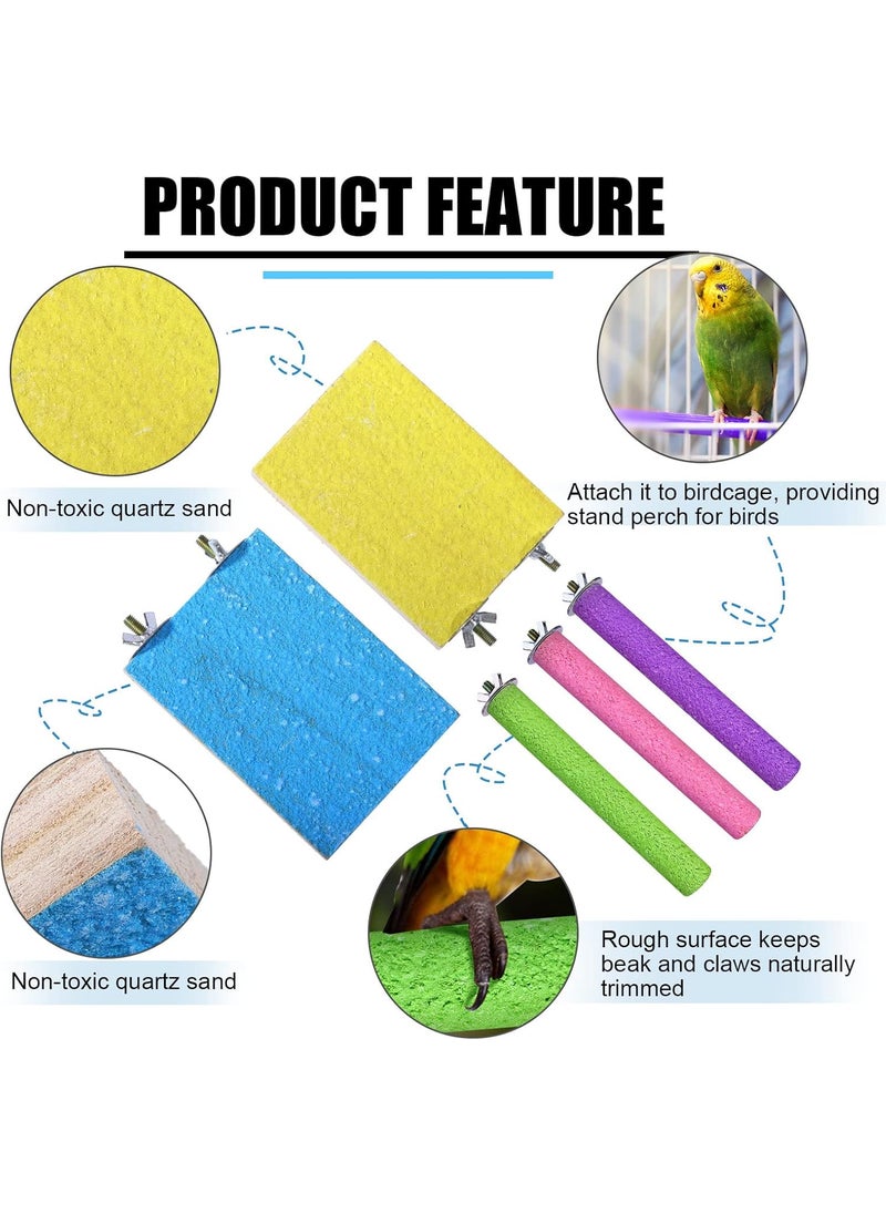 Reginary Reginary 12 Pcs Bird Perch Stand Toy Includes 6 Parrot Perch Wood Stand Bird Platform 6 Colorful Paw Grinding Stick for Cage Accessories Parakeet Cockatiel 6 Colors  - Image 2