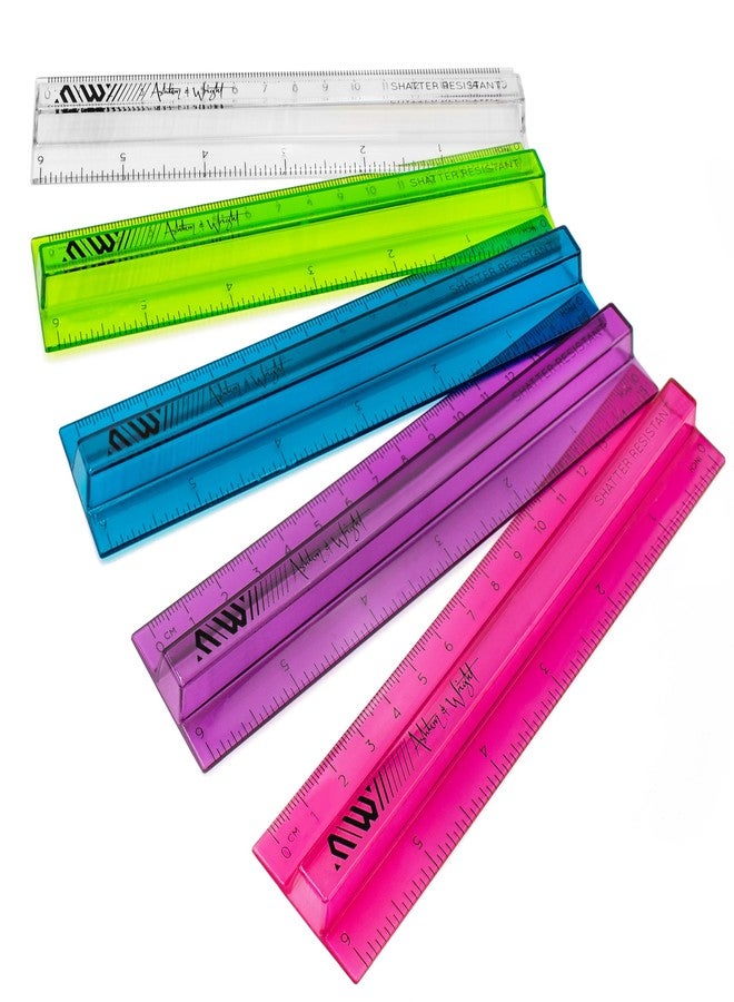 Ashton and Wright - 6 Inch / 15cm Raised Rulers - Shatter Resistant (Pack of 5, Transparent Mixed) - Image 1