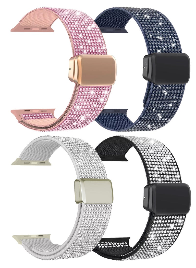 4Packs 38mm/40mm/41mm/42mm(Series 10) Strap Band for Apple Watch Series 1-9, SE & Ultra - Rhinestone Sparkle Watch Band - Image 1