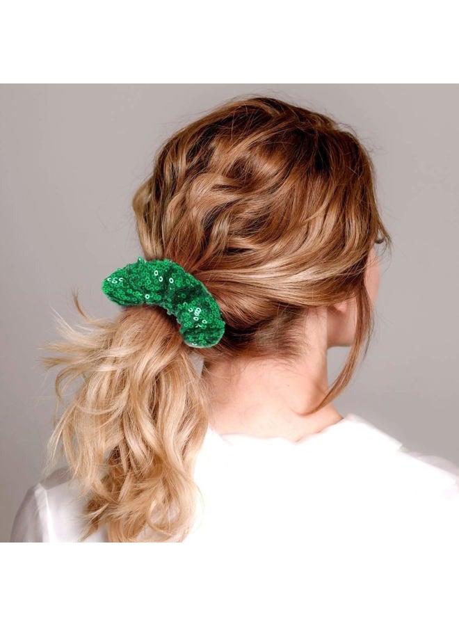 Jeffan 12 Pcs Sequin Scrunchies Bridesmaid Scrunchies Elastics Ponytail Holders Hair Wrist Ties Bands Cloth Scrunchies for Show Gym Dance Party Club Girl Women - Image 5