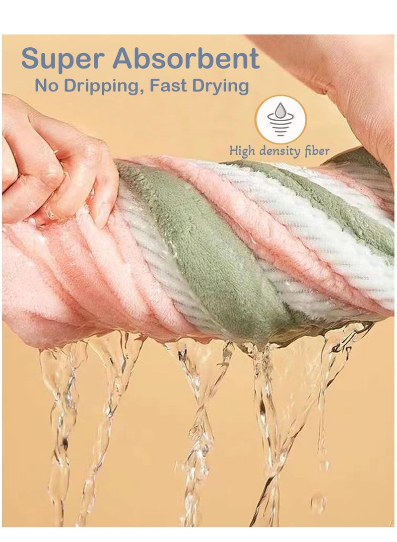 KASTWAVE Microfiber Hair Towel Wrap, 3 Pcs Turban with Button, Head Towel for Curly Wet Drying Hair for Women, Quick Dry Bath and Shower Towel, Pink, Green, Blue - Image 3