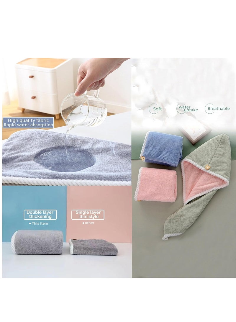 KASTWAVE Microfiber Hair Towel Wrap, 3 Pcs Turban with Button, Head Towel for Curly Wet Drying Hair for Women, Quick Dry Bath and Shower Towel, Pink, Green, Blue - Image 5