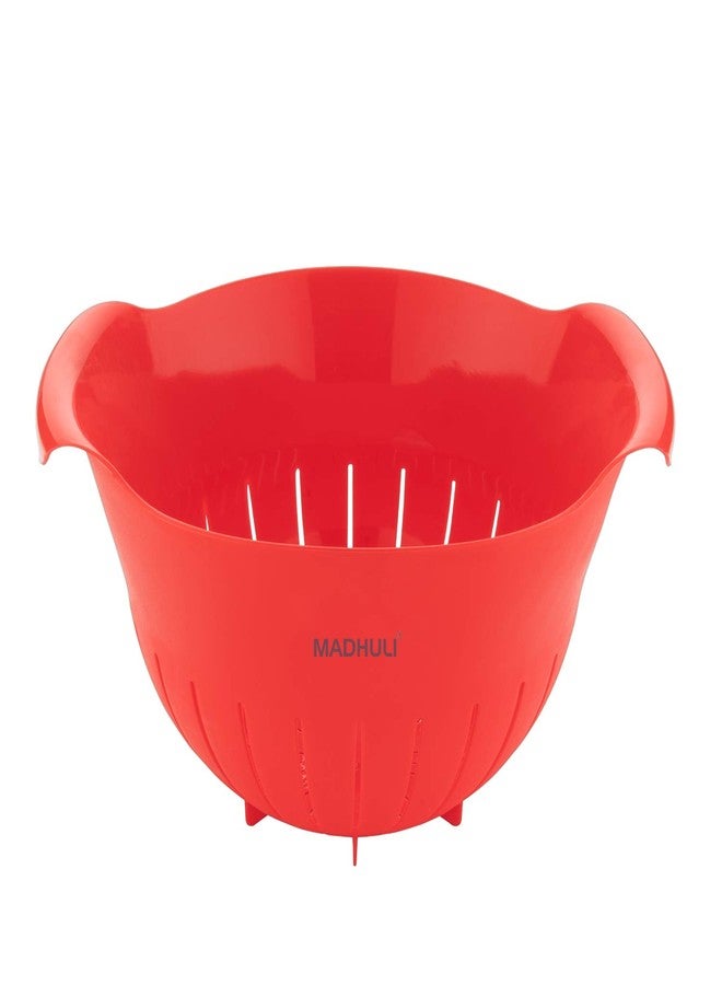 Madhuli Premium Plastic 11 Inch Multi Color Rice Bowl Rice Pulses Fruits Vegetable Noodles Pasta Washing Bowl & Strainer Perfect for Storing,Straining,Colanderb Pack of 3 Red - Image 2