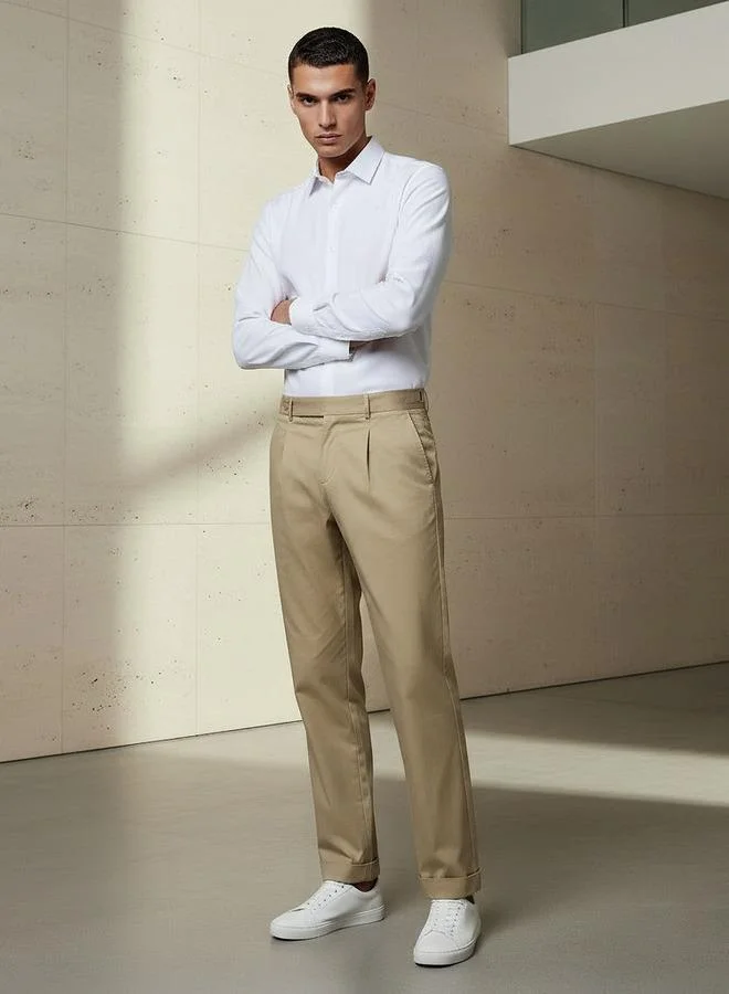 Iconic BEIGE Iconic Men Regular Fit Trousers for Men | Best Price UAE