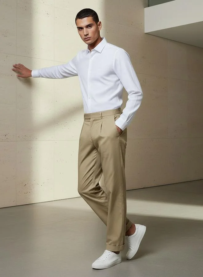 Iconic BEIGE Iconic Men Regular Fit Trousers for Men | Best Price UAE
