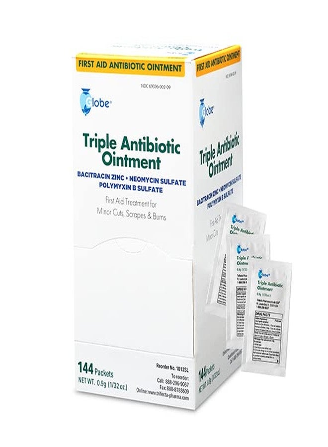 Globe (144 Pack) Triple Antibiotic Ointment 0.9g Single Packet, First Aid Kit for Minor Scratches, Wounds, Cuts and Burns, Prevents Infection Active Ingredients Compare to Leading Brand, Travel Size - Image 1