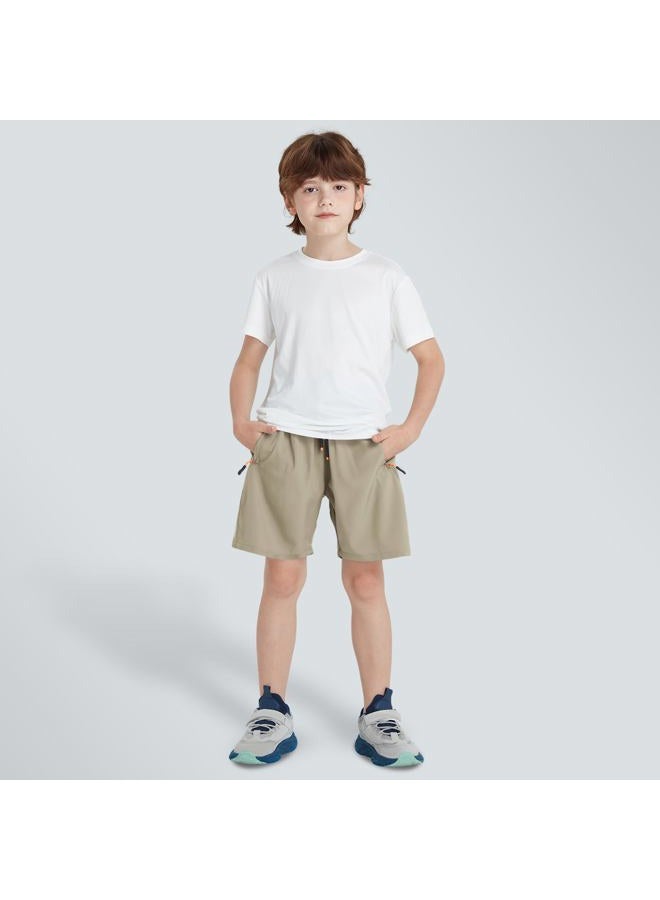 ANHDM Boys Shorts Quick Dry Athletic Running Shorts with Zipper Pockets, B/Khaki&grey Blue, 13-14 Years - Image 3