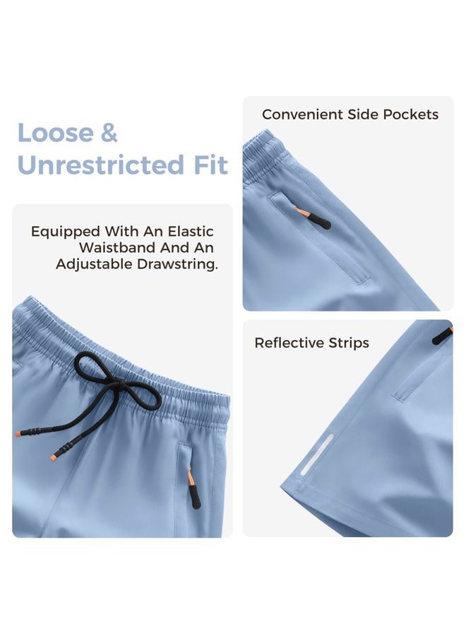ANHDM Boys Shorts Quick Dry Athletic Running Shorts with Zipper Pockets, B/Khaki&grey Blue, 13-14 Years - Image 4