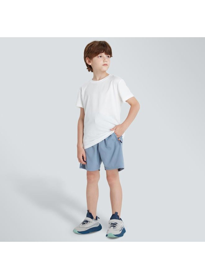 ANHDM Boys Shorts Quick Dry Athletic Running Shorts with Zipper Pockets, B/Khaki&grey Blue, 13-14 Years - Image 2