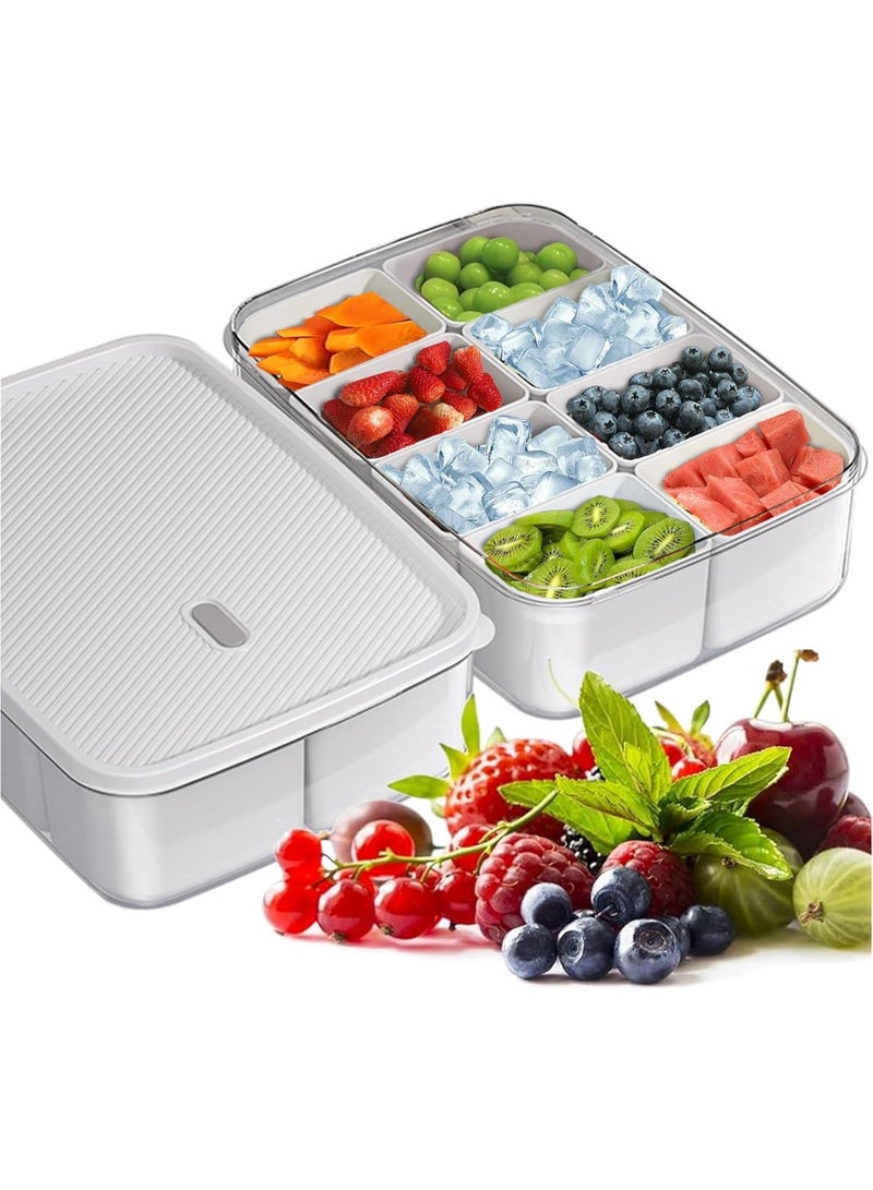 DUNISO Snack Tray with Lid，Divided Serving Tray with Lid， 8 Compartments Snack Box Container，Waterproof, Space Saving，for Veggie, Candy, Fruit, Snacks，Flavoring，Cooked Food - Image 1
