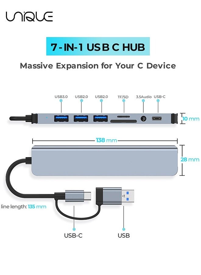 يونيك محول USB من النوع C 8 في 1 - 1 × USB 3.0 و 3 × USB 2.0 و 1 × USB C و SD / TF قارئ بطاقات ، ومنافذ Aux مقاس 3.5 مم لأجهزة MacBook Pro Air والمزيد من أجهزة الكمبيوتر / الكمبيوتر المحمول / الكمبيوتر اللوحي - Image 2