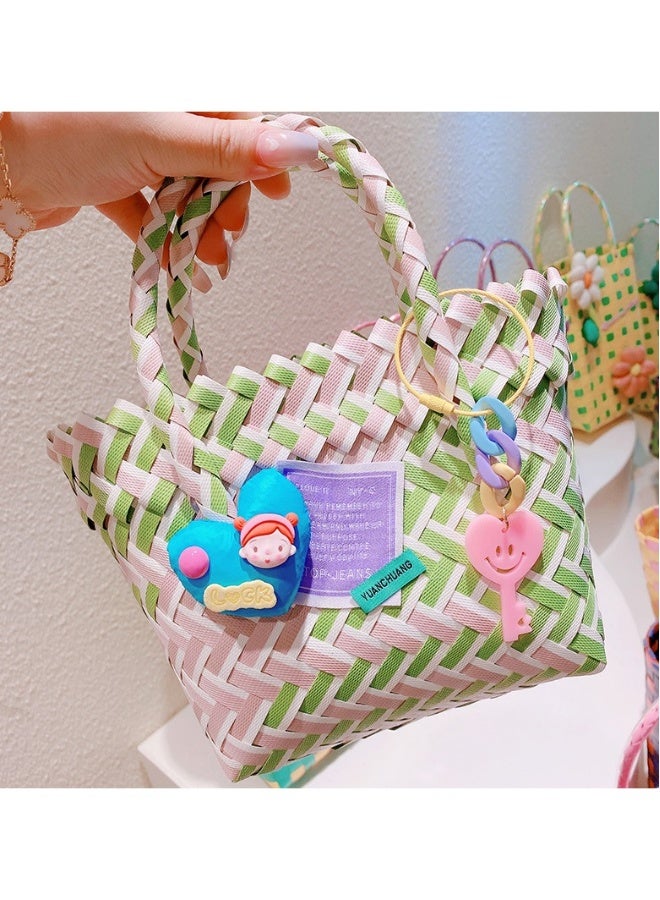 NIBEMINENT New Summer Cartoon Down Love Colorful Woven Vegetable Basket Bag - Image 1