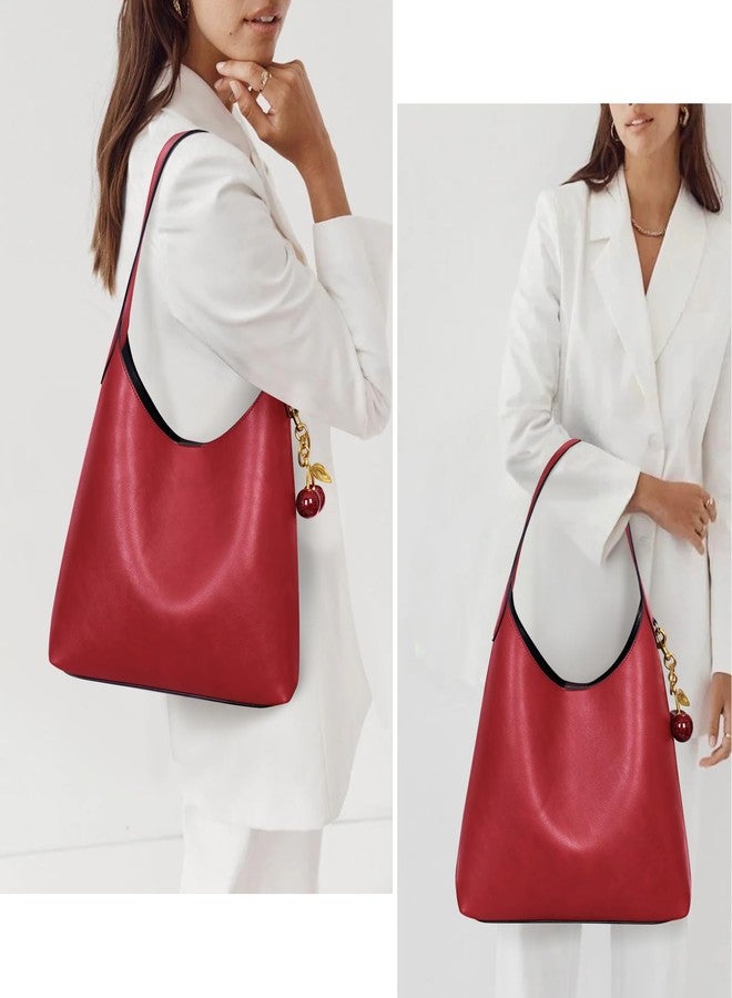 HICARRY - faux suede bags for women vegan leather for women medium baggy designer, Red Faux Leather, M - Image 2