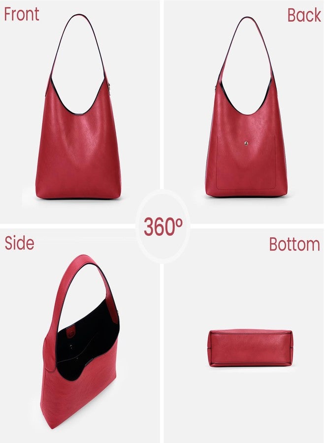 HICARRY - faux suede bags for women vegan leather for women medium baggy designer, Red Faux Leather, M - Image 3