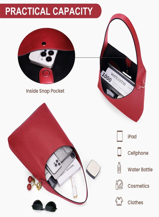 HICARRY - faux suede bags for women vegan leather for women medium baggy designer, Red Faux Leather, M - Image 5